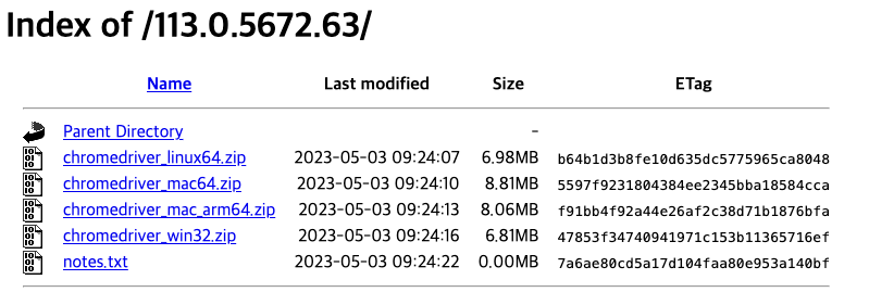chromedriver download page