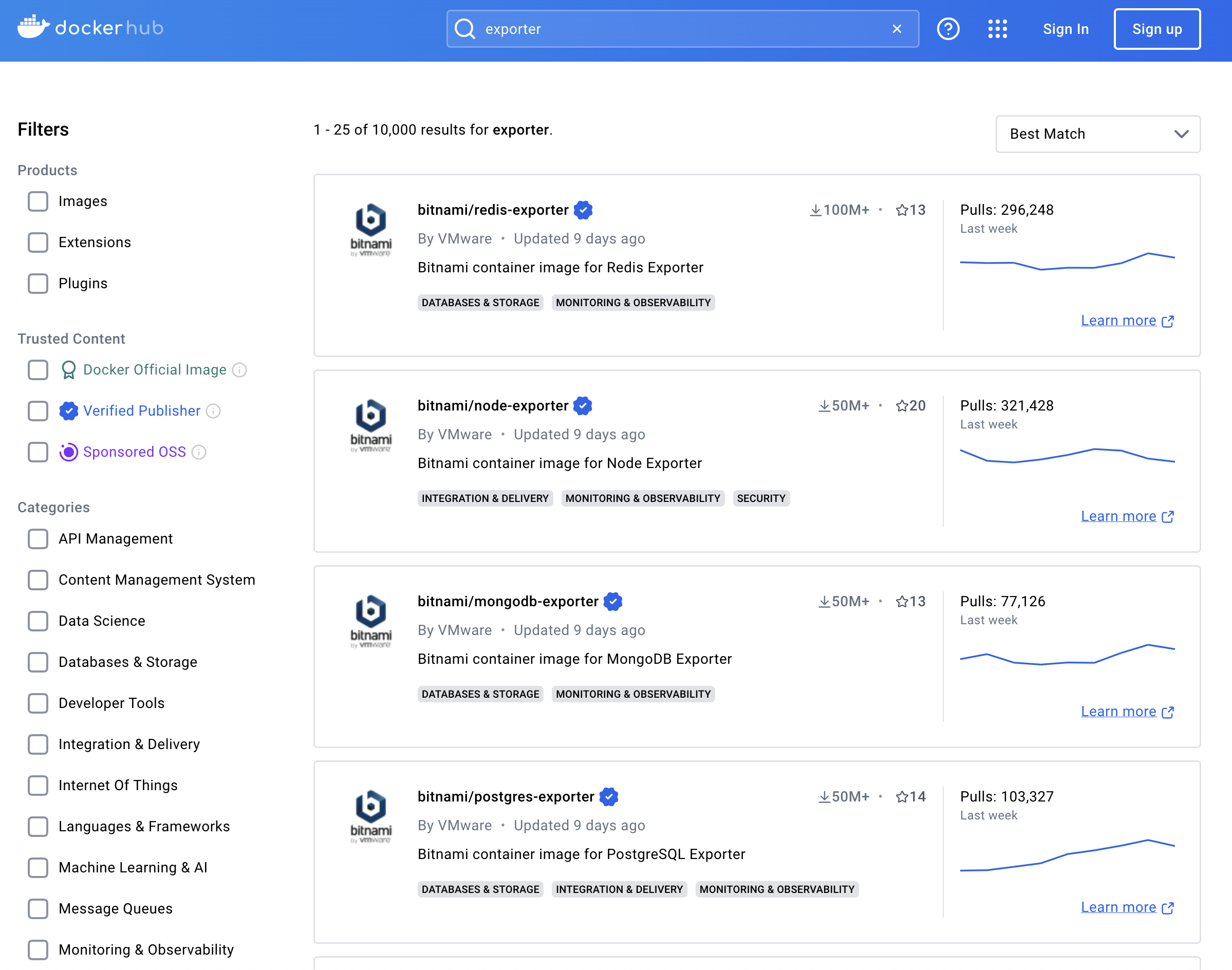 The many exporters published on DockerHub DockerHub exporters