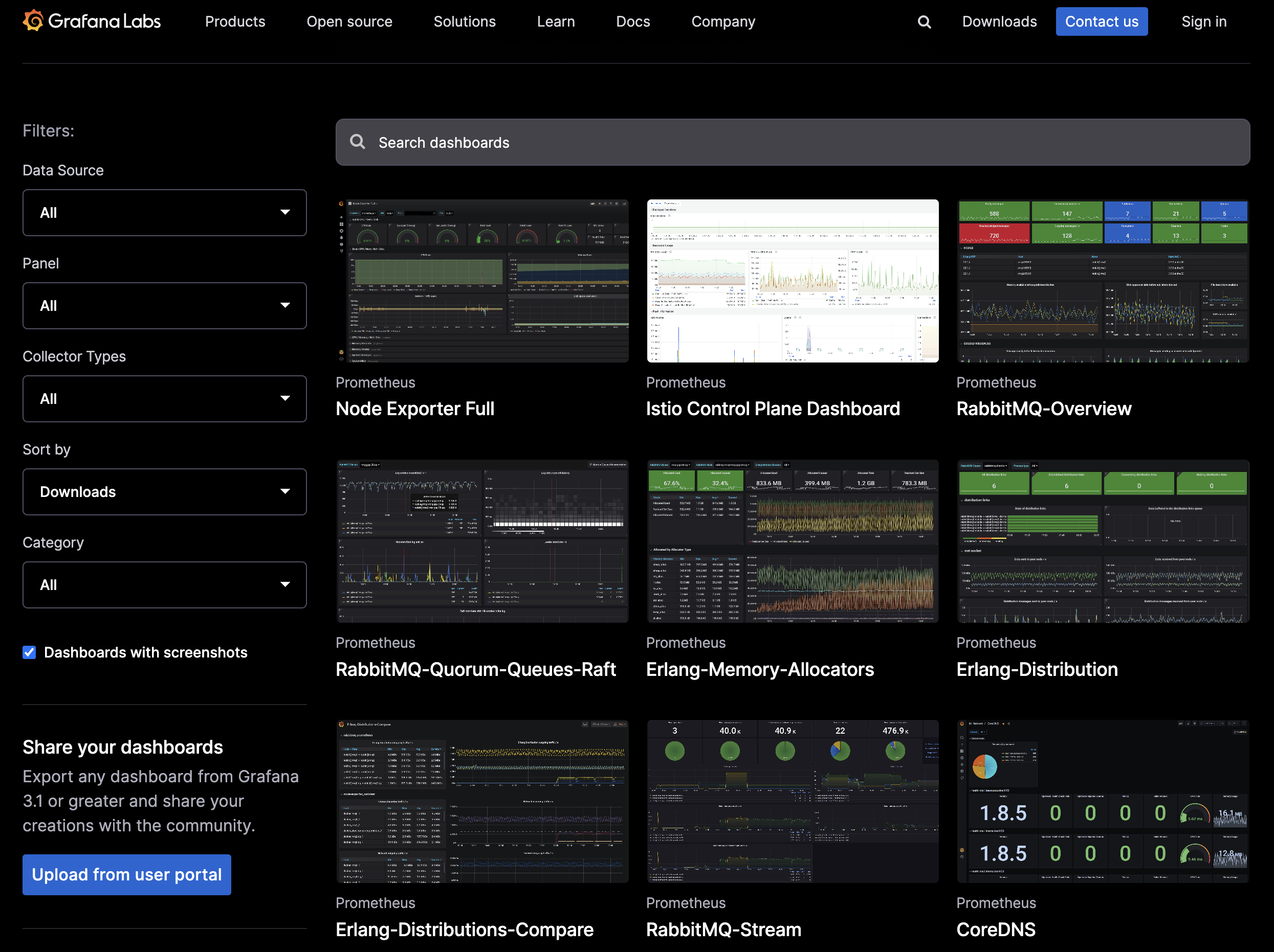 Per-exporter dashboard presets from Grafana Labs Grafana Labs dashboards